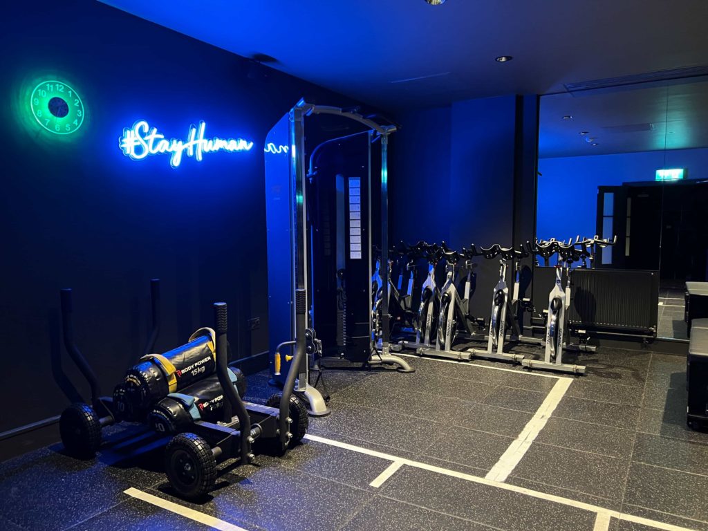 The studio room within the fitness centre with exercise bikes for group sessions